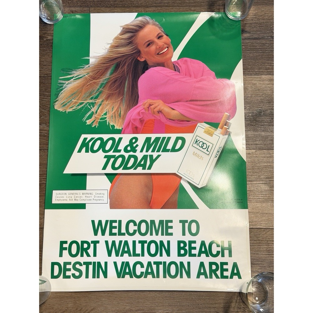 1990 KOOL Mild Cigarette Smoking Ad Green White Vintage Fort Walton Beach Poster